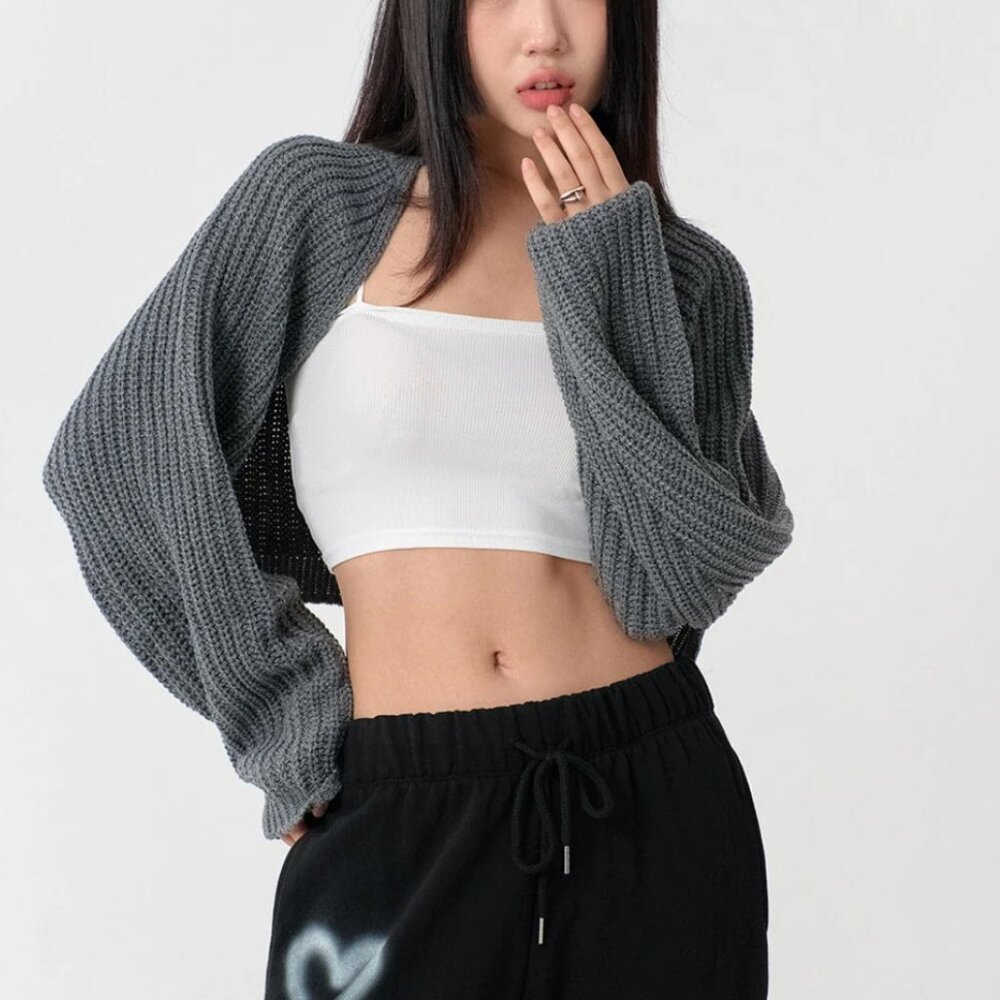 Lewkin Charcoal Knit Bolero Shrug